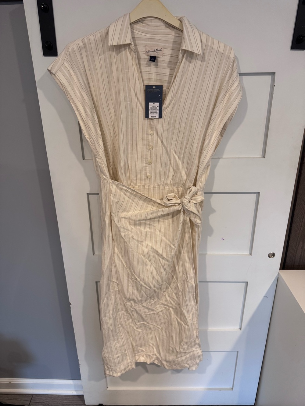 Universal Thread Cream Striped Tie-Waist Midi Dress